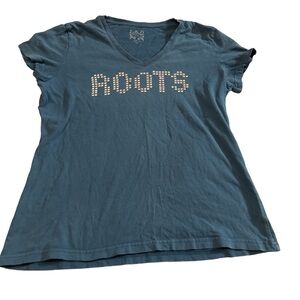 Women's Vintage Roots V-neck Blue T-shirt Size Large